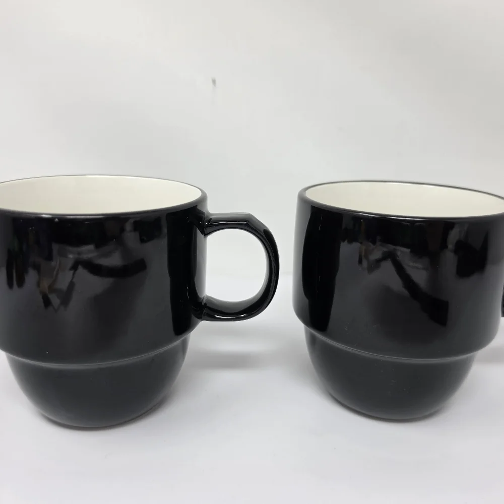 Coffee Cup Mug Stack Stackable Black Set of 2